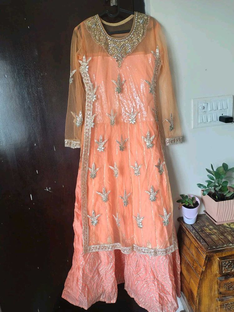 Beautiful Peach Embellishments Gown
