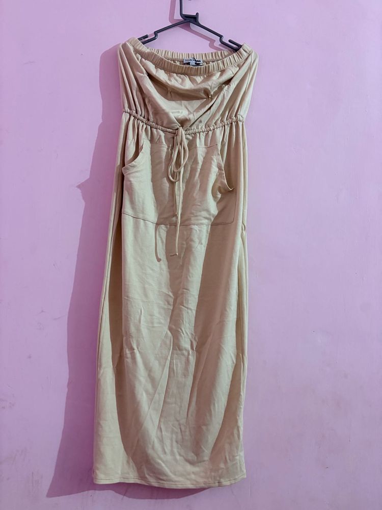 Beige Strapless Maxi Dress