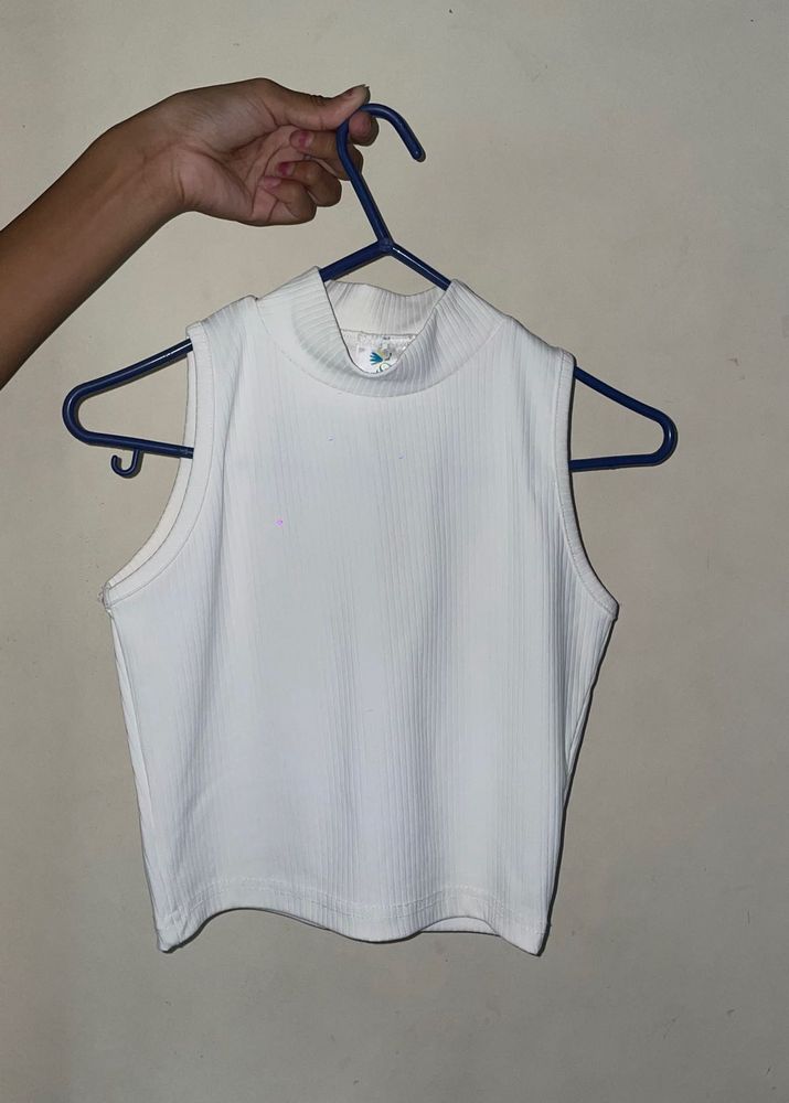 Sleeveless Mock Neck Ribbed Top
