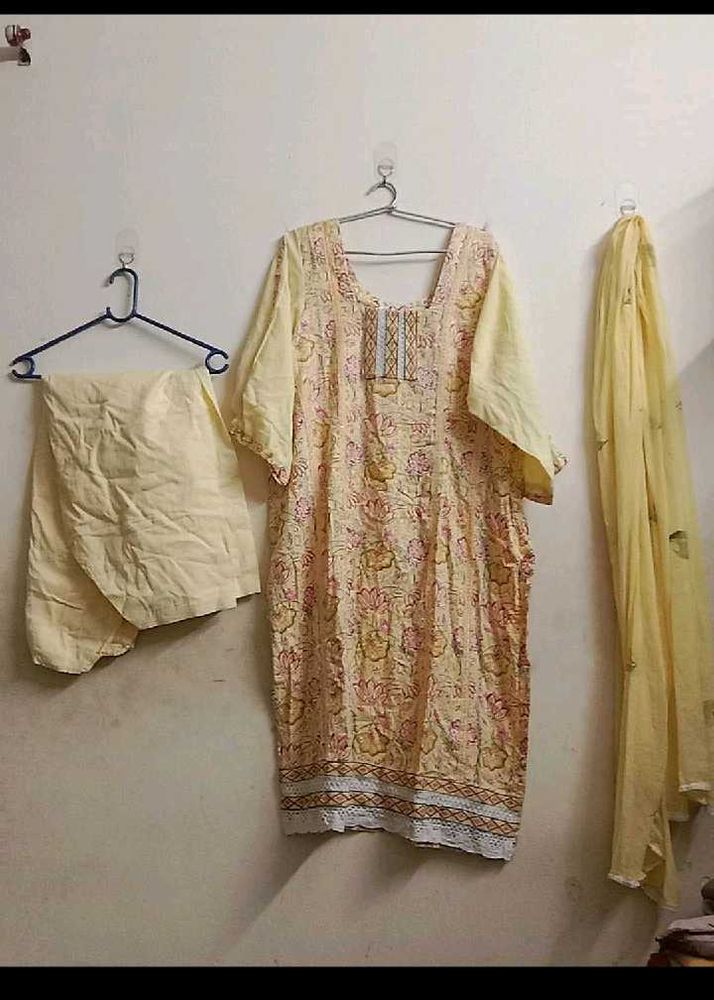 Yellow Printed Kurta Set with Dupatta