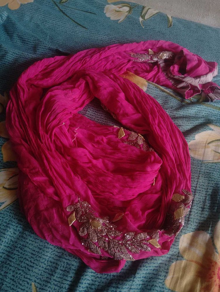Vibrant Pink Embroidered Dupatta