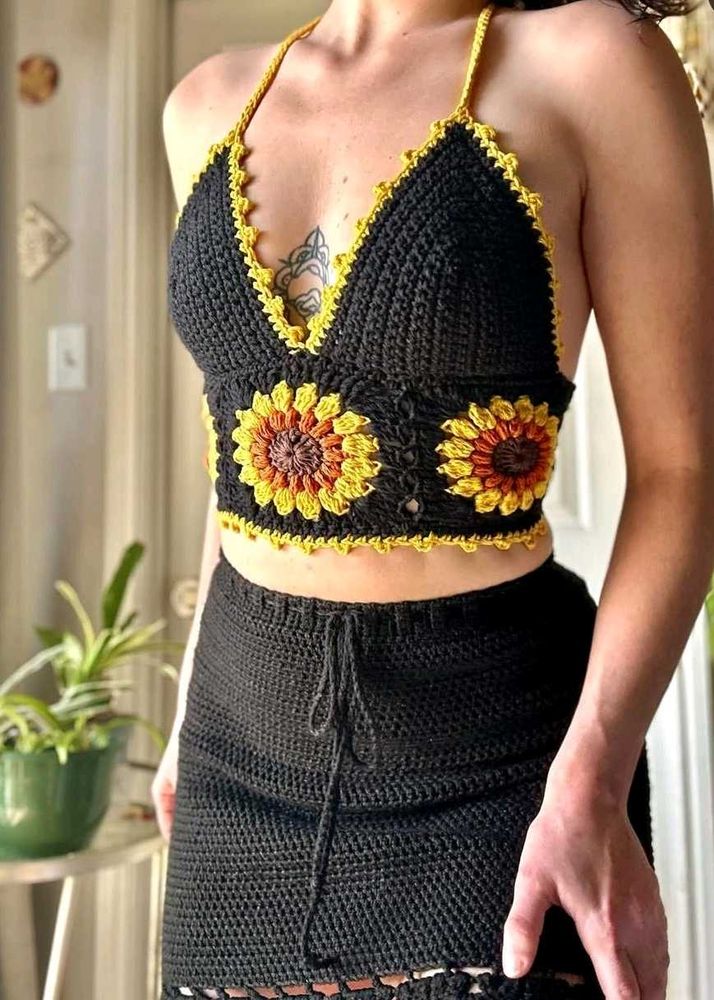 Crochet Sunflower Halter Top