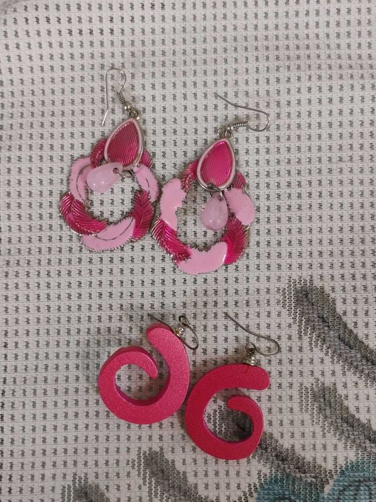 Charming Pink Feather Hoop Earrings,combo of 2