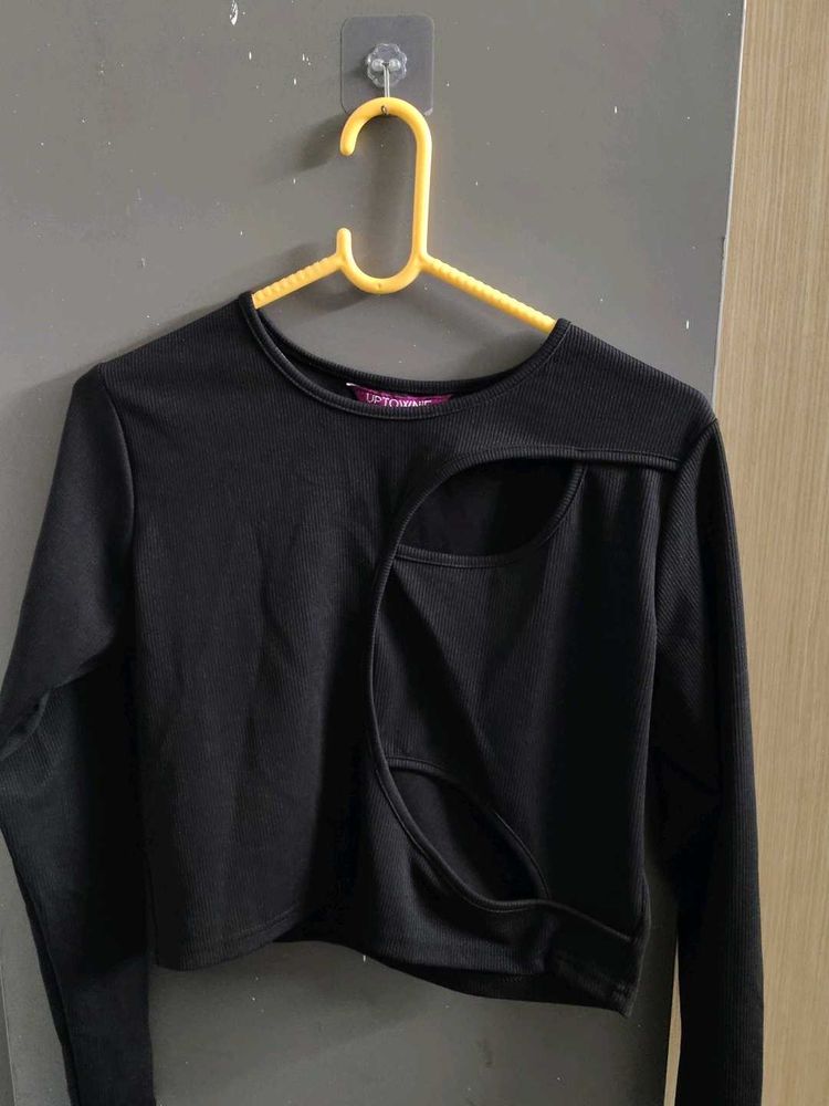 Chic Black Cut-Out Long Sleeve Top
