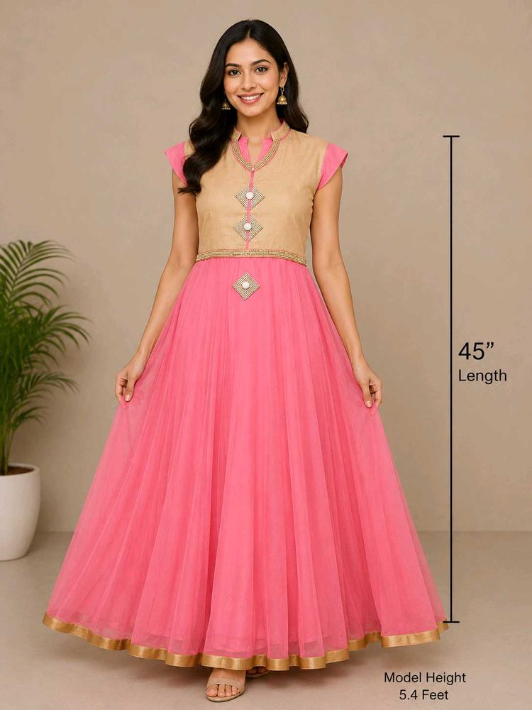 Beautiful Pink Net Ethnic Gown