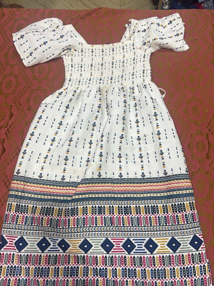 Boho Print Smocked Maxi Dress