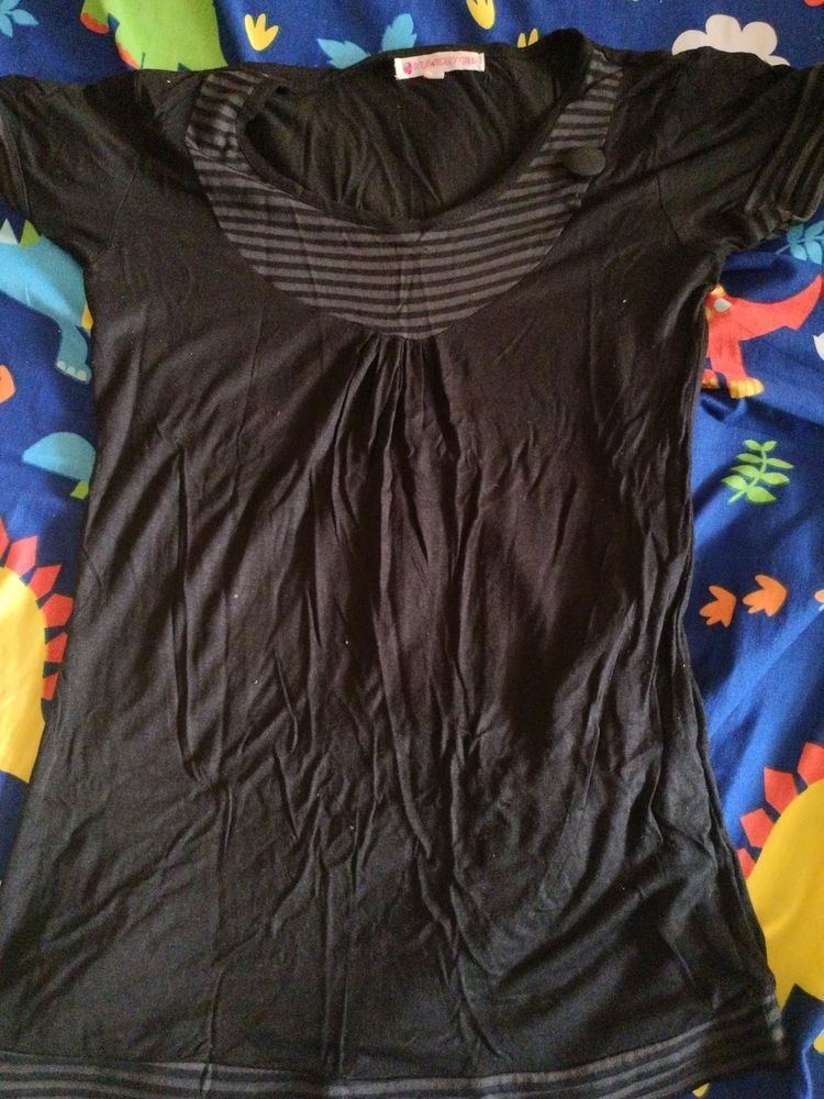 Vintage-Style Black Striped Tunic Top