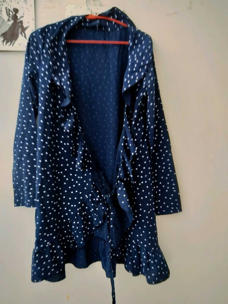 Navy Polka Dot Wrap Top jacket