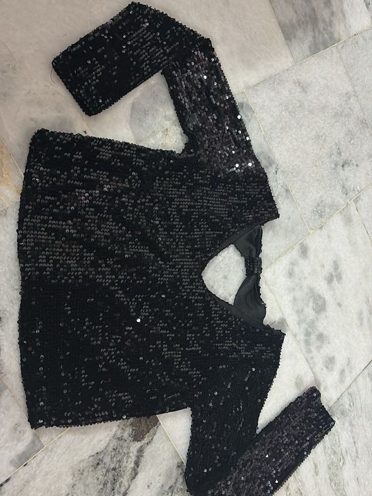 Sparkling Black Sequin Blouse