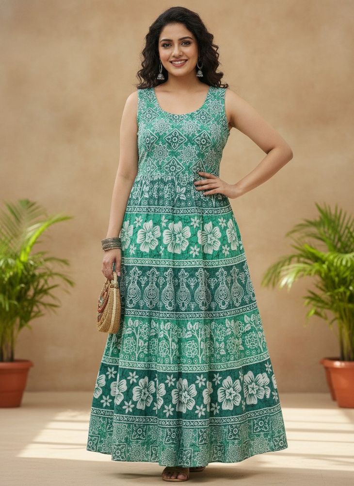 Bohemian Green Floral Print Maxi Dress
