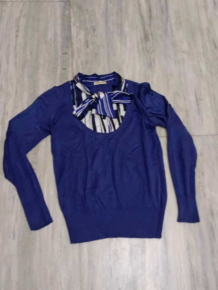 Blue Sweater with Bow