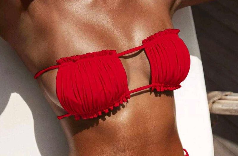 Vibrant Red Ruffled Bikini Top