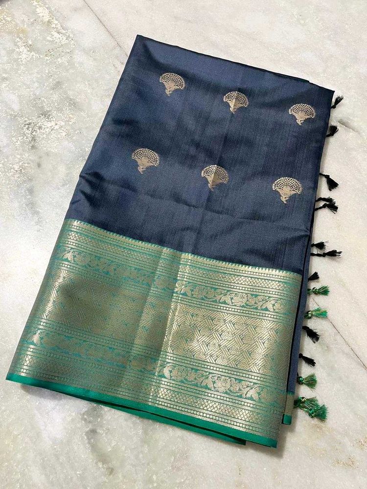 Elegant Gray Soft Silk Allover Boota Saree