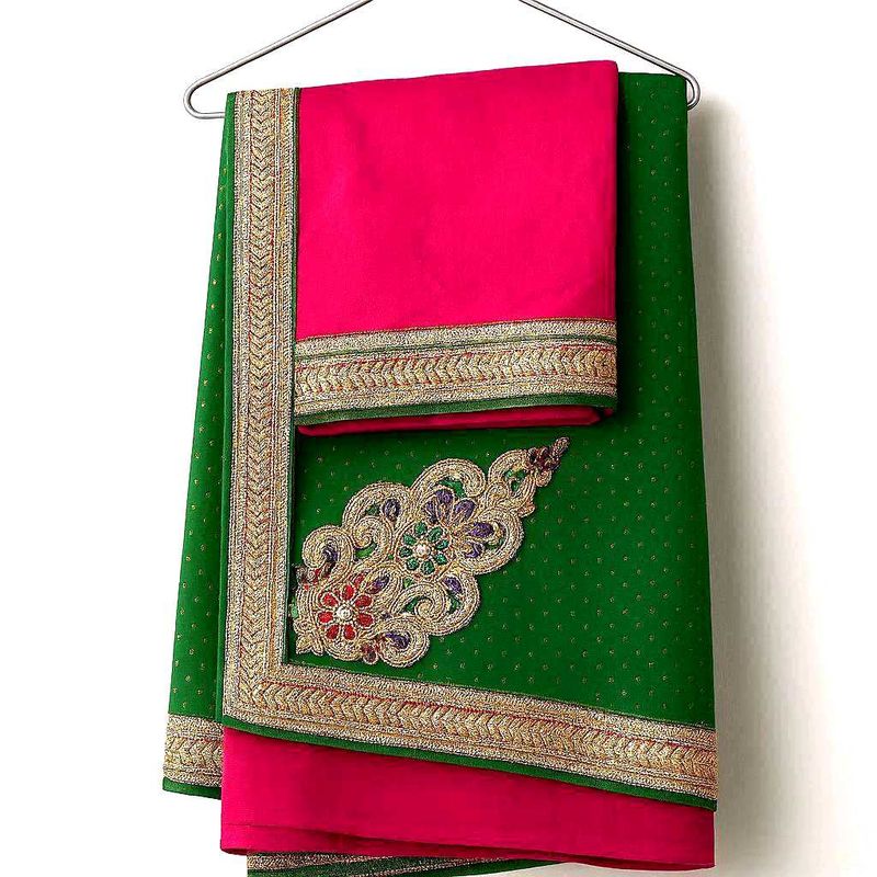 Stunning Green &amp; Pink Embroidered Saree