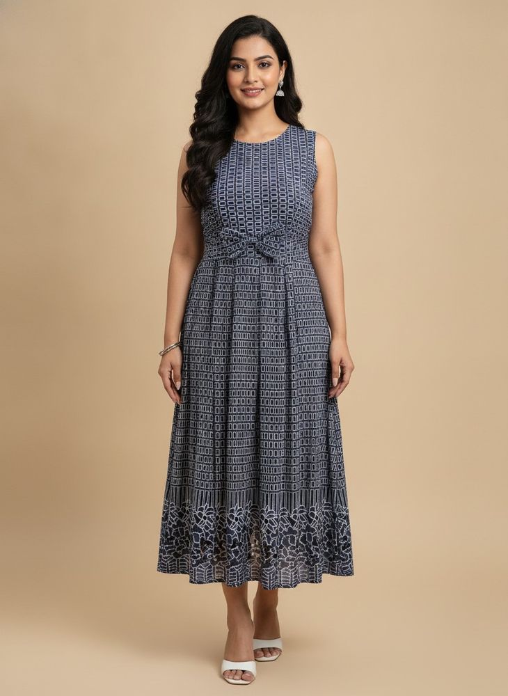 Navy &amp; White Geometric Print Dress