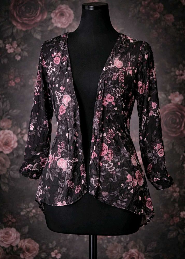 Elegant Floral Open Front Cardigan