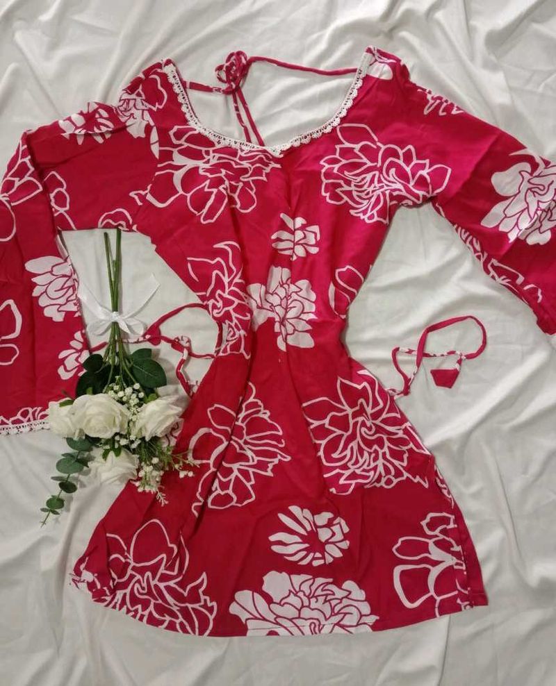 Floral Print Pink Kurti