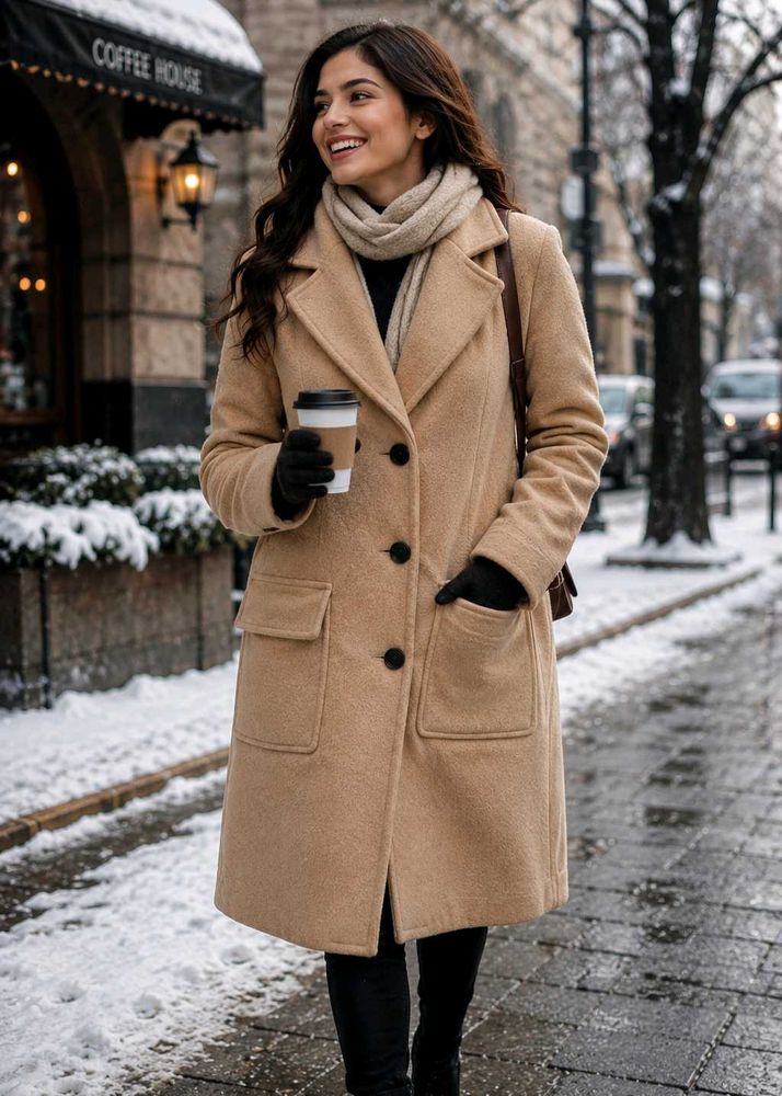 Classic Camel Wool Blend Coat
