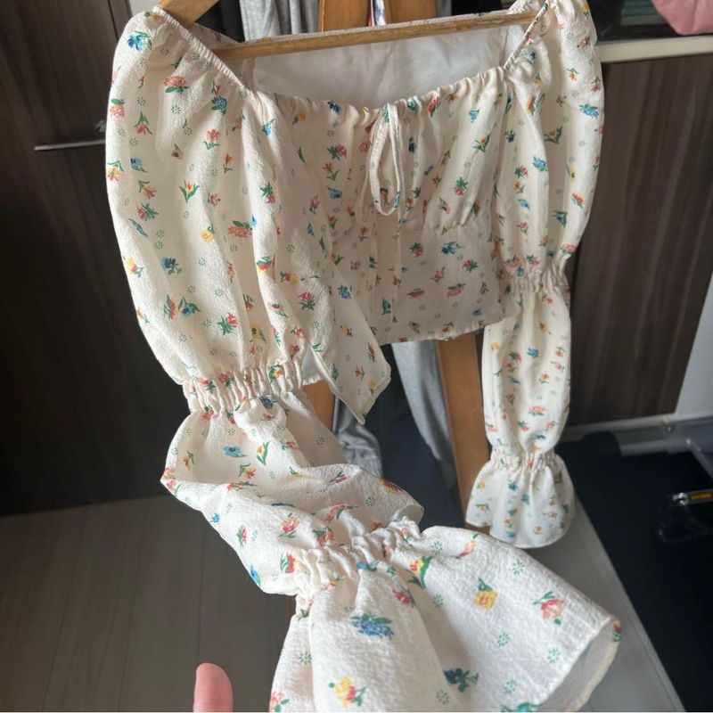 Floral Print Square Neck Puff Sleeve Top