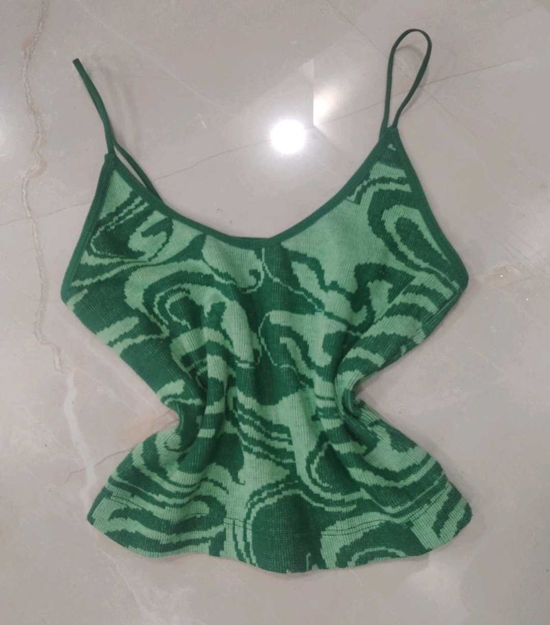 Green Abstract Print Tank Top