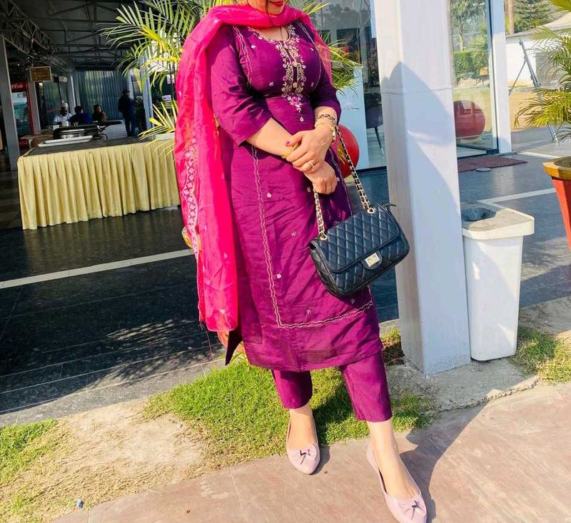 Beautiful Purple Kurta Set with Dupatta