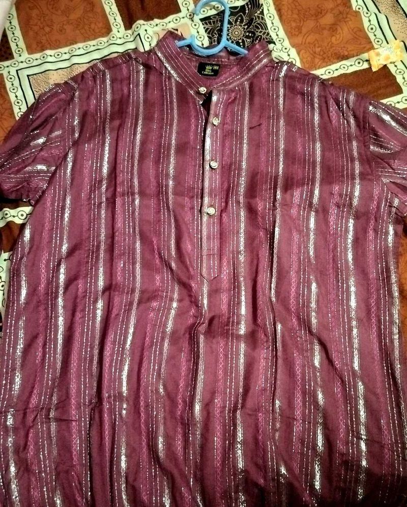 Men's Maroon Striped Kurta