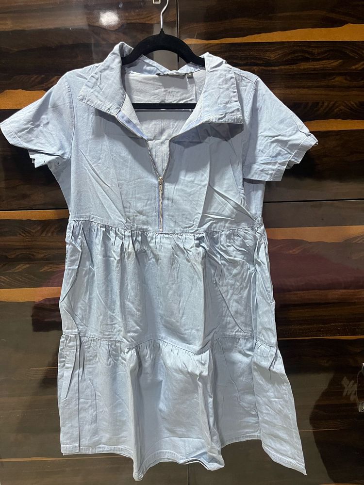 Light Blue Denim Tiered Dress