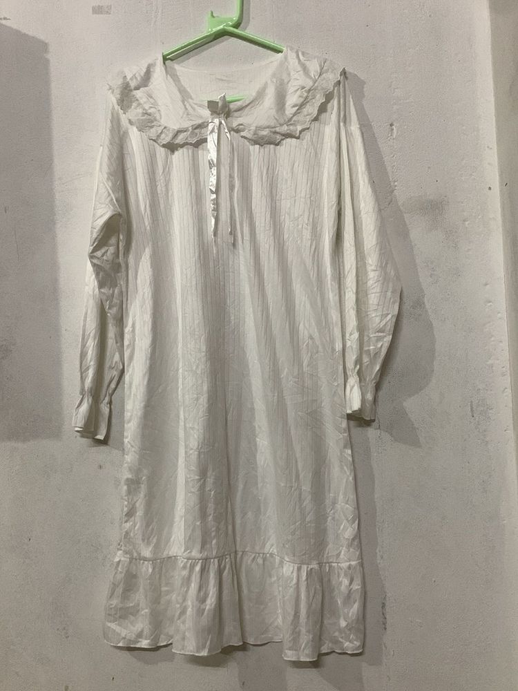 White Ruffle Collar night Dress