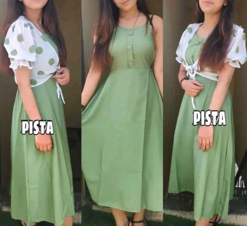 Cute Green Dress with Polka Dot Shrug
