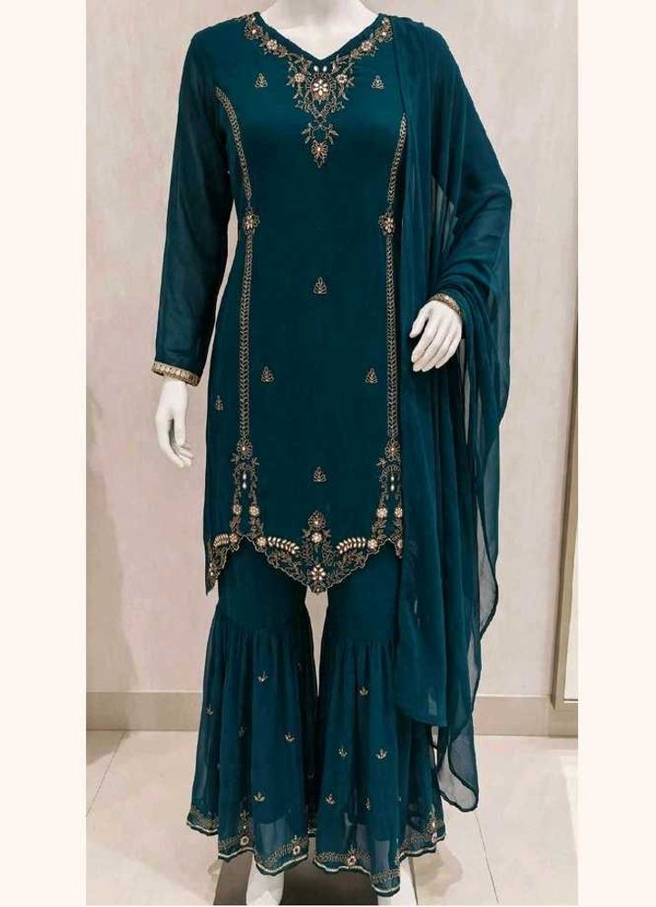 Elegant Teal Embroidered Kurta Set