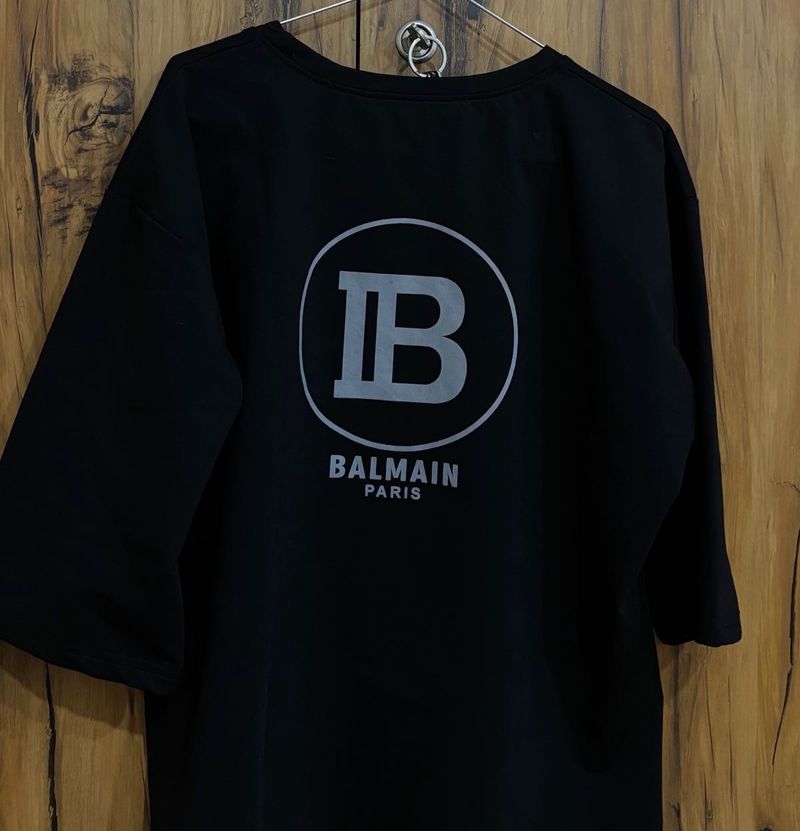 black balmain drop shoulder crop tshirt size