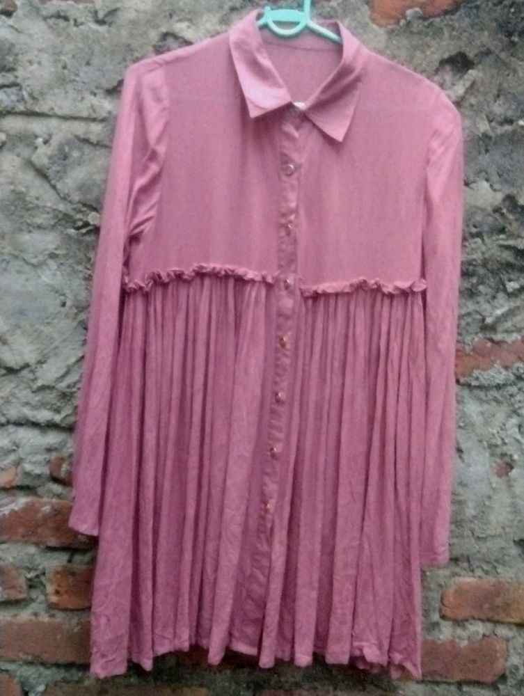 Chic Pink Tunic Top with Ruffle Detail
