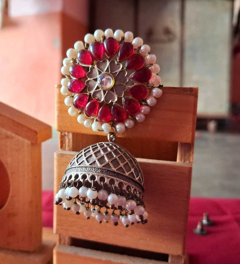 Pink Stone Sliver Replica Matte Jhumka