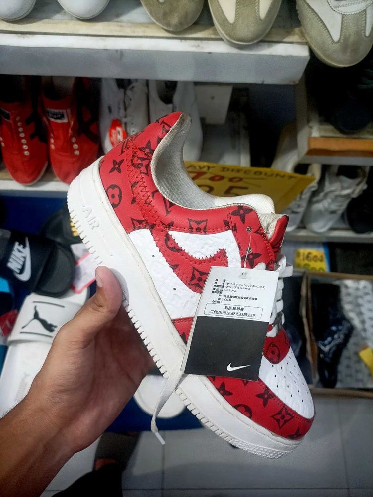 Custom Red LV Print Nike Air Force 1