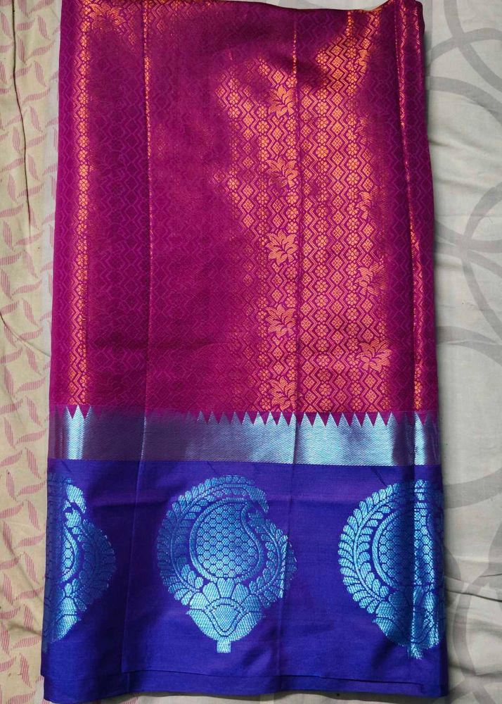 Royal Blue Festival Silk Saree With Megenta Pink P