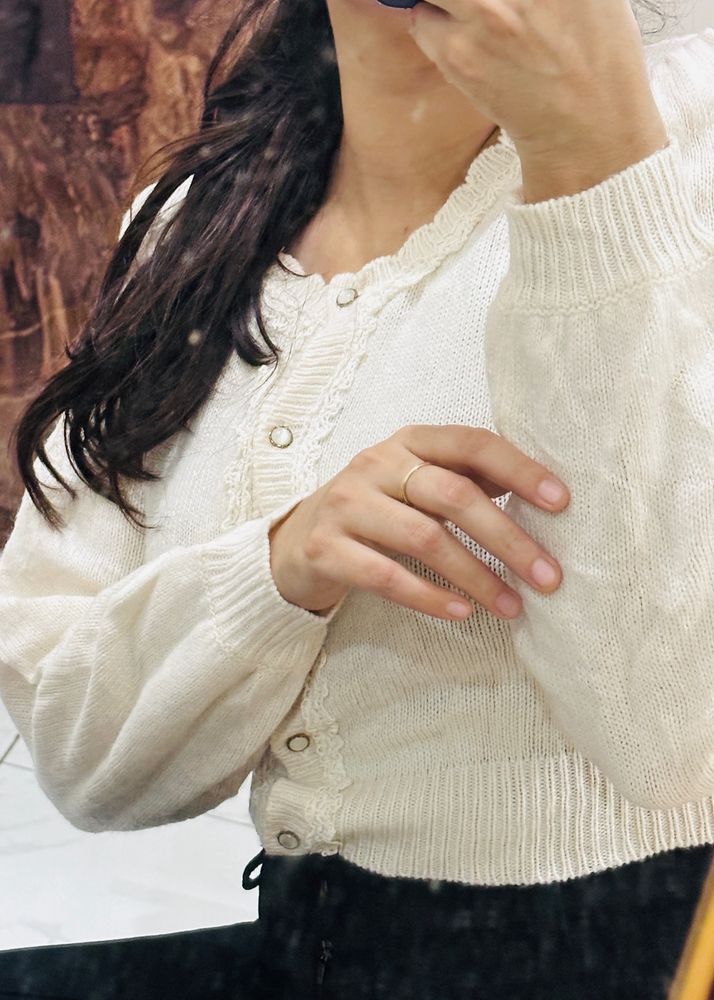 White Laced Women Button Down Top
