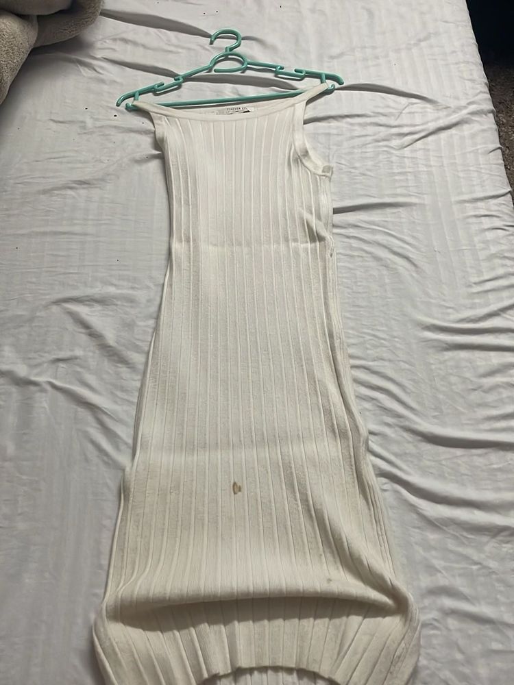 White Ribbed Sleeveless Maxi Dress
