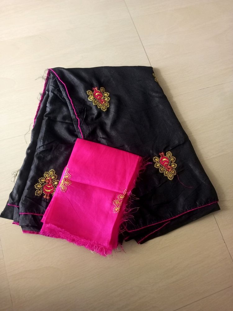 Black Embroidery Work Sana Silk Saree