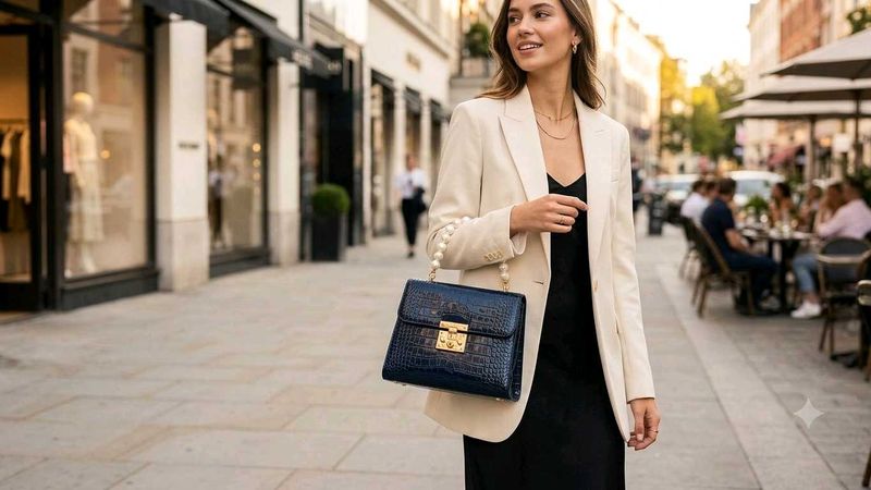 Chic Navy Croc-Embossed Handbag