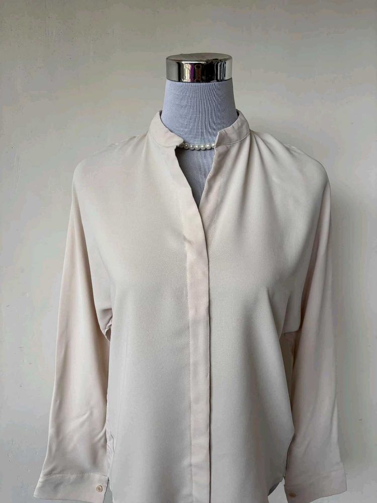 Elegant Cream Mandarin Collar Blouse