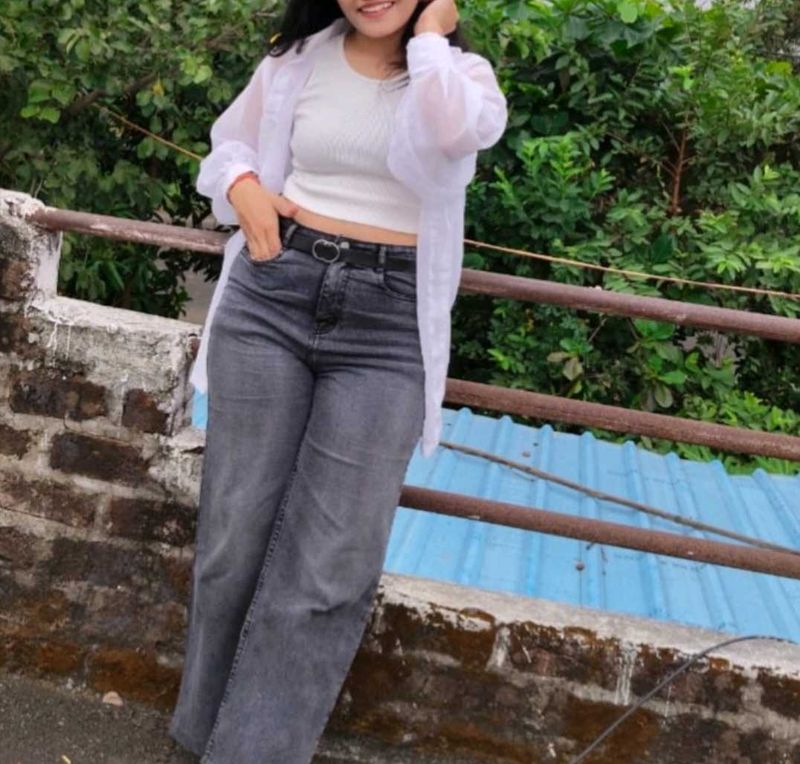 Trendy White Georgette Shirt with crop top for Wom