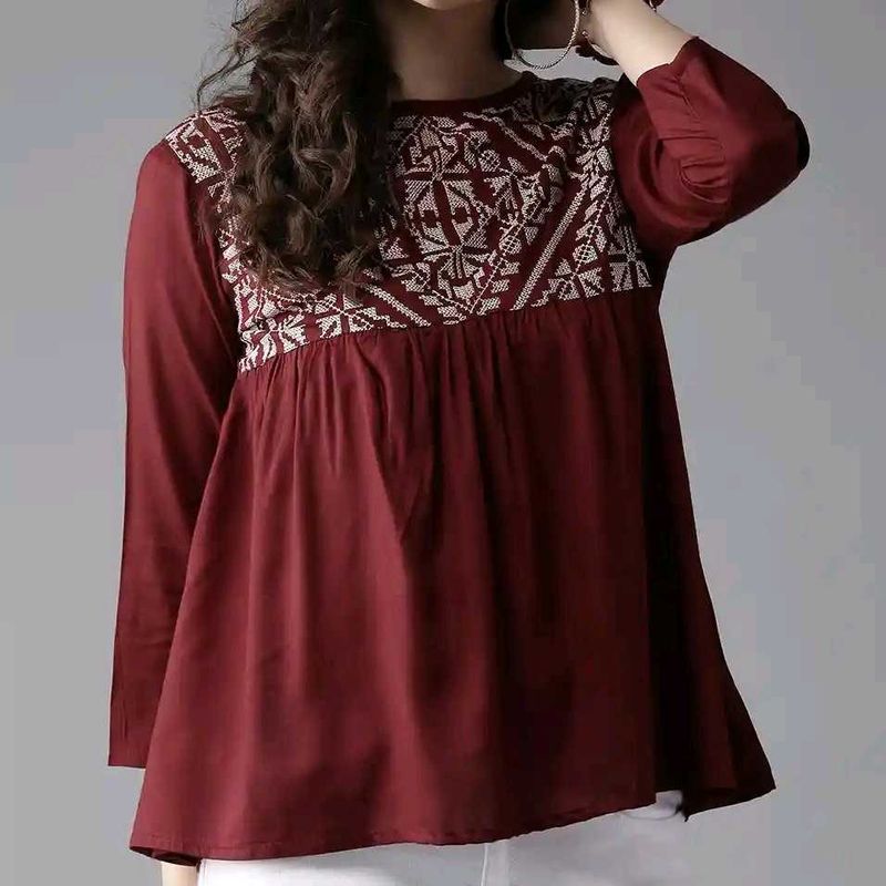 Embroidered Maroon Tunic Top