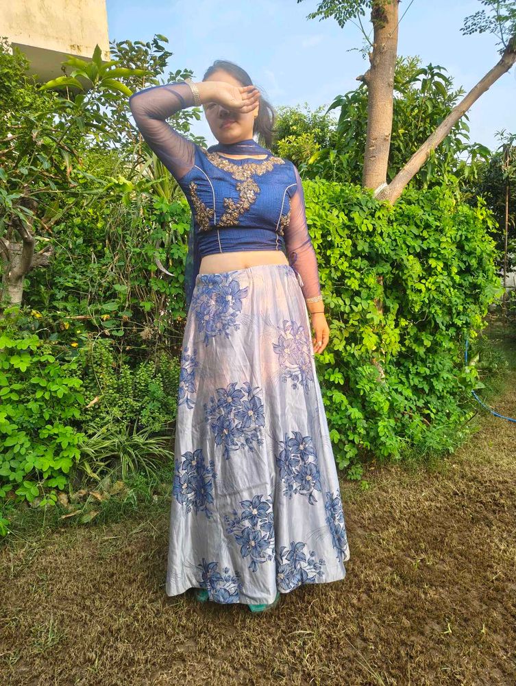 Stunning Blue &amp; Silver Floral Lehenga Choli