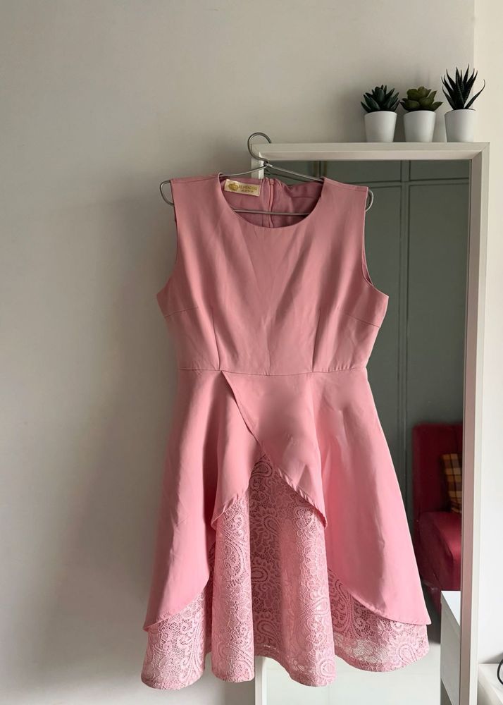 Pink Lace Trim Mini Dress🌸