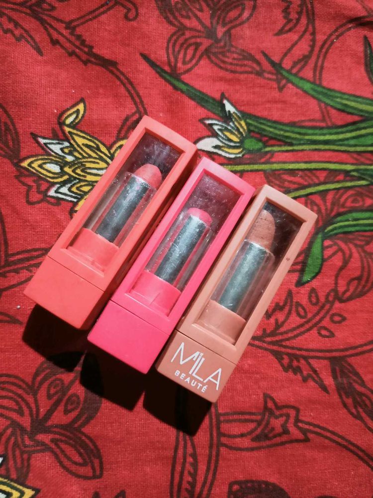 3 Mila Beaute Lipsticks - Variety of Shades