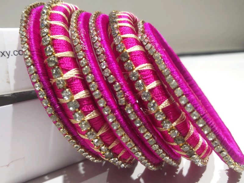 Rani Pink Silk Thread Bangles Bracelets Set 2.6" New