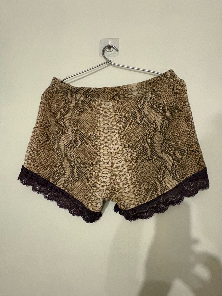 Snake Print Lace Trim Sleep Shorts