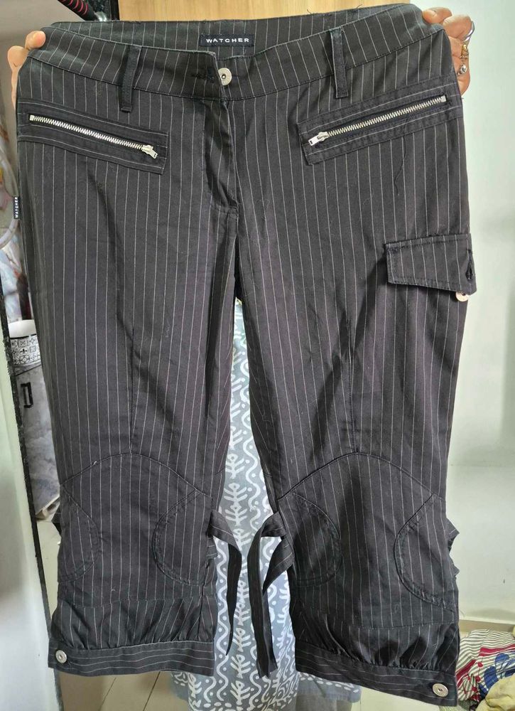 only ₹299Pinstripe Capris with Zippers