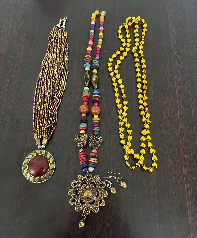 3 Boho Statement Necklaces &amp; Earrings Set