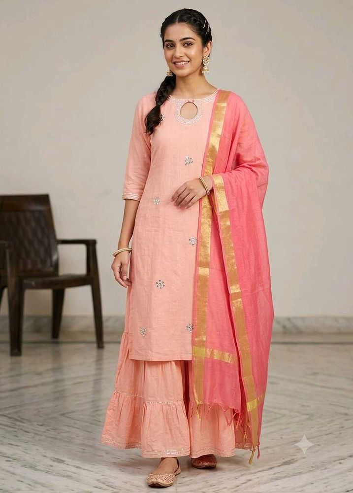 Elegant Peach Kurta Set with Dupatta